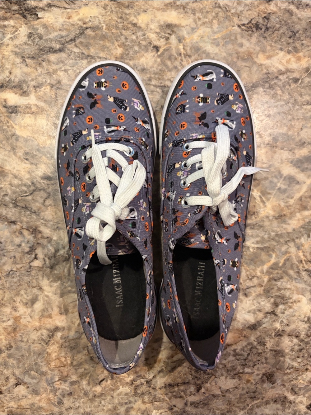 Isaac Mizrahi Gray Halloween Dog Canvas Sneakers with White Laces